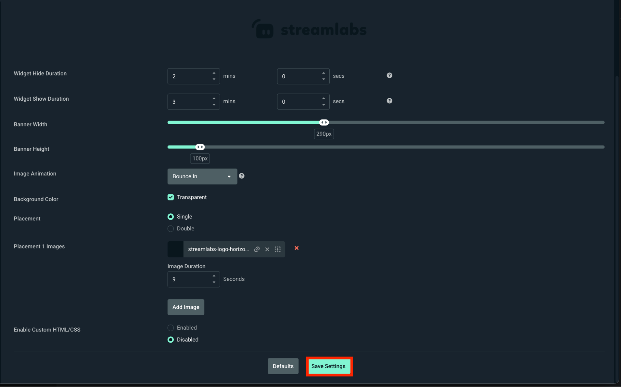 streamlabs dashboard sponsor banner settings